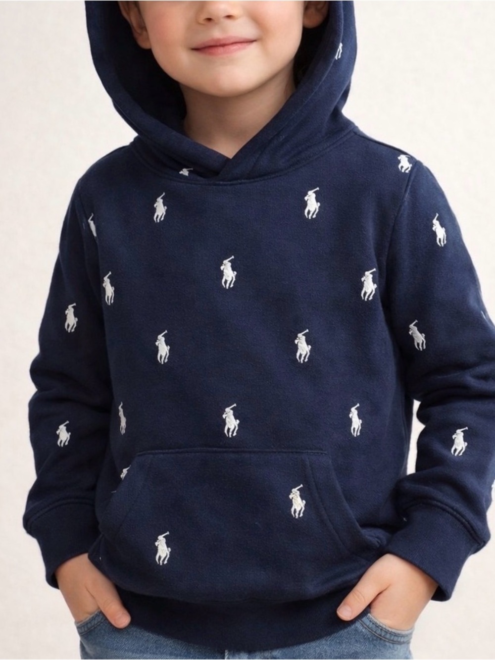 Polo‎ Ralph Lauren Navy All Over logo Pony Hoodie 3T comfy sweatshirt preppy